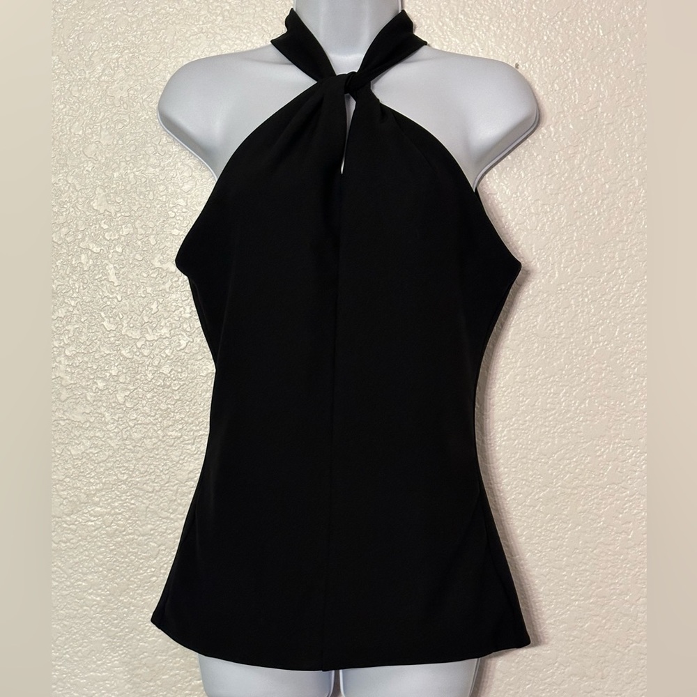 WHITE HOUSE BLACK MARKET Top Sexy Black Cross Front Sleeveless Poly Spandex sz S